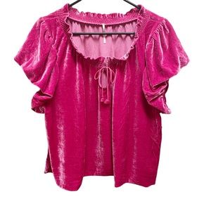 Free People Terese Magenta Velvet Peasant Boho Blouse XL